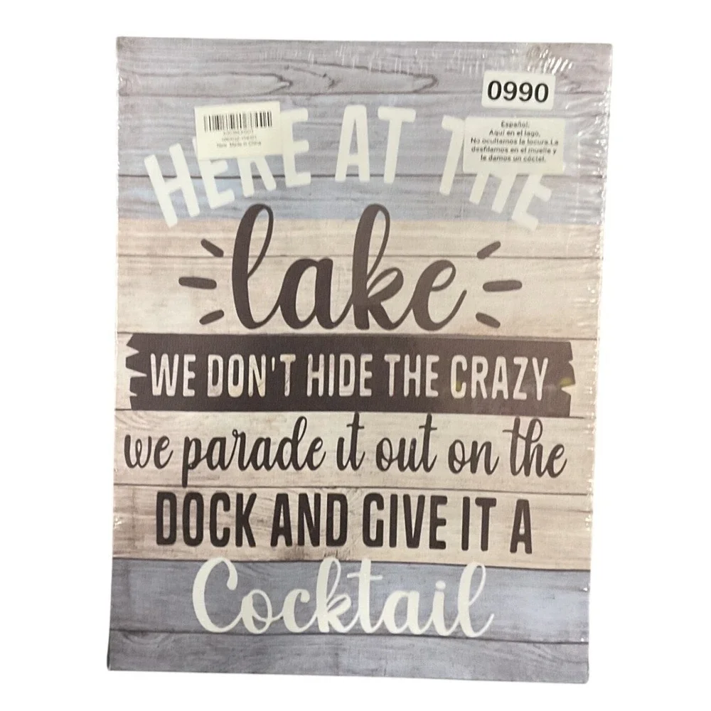 Canvas Wall Art OS Blue New Lake Life Humor Quote Rustic Sign